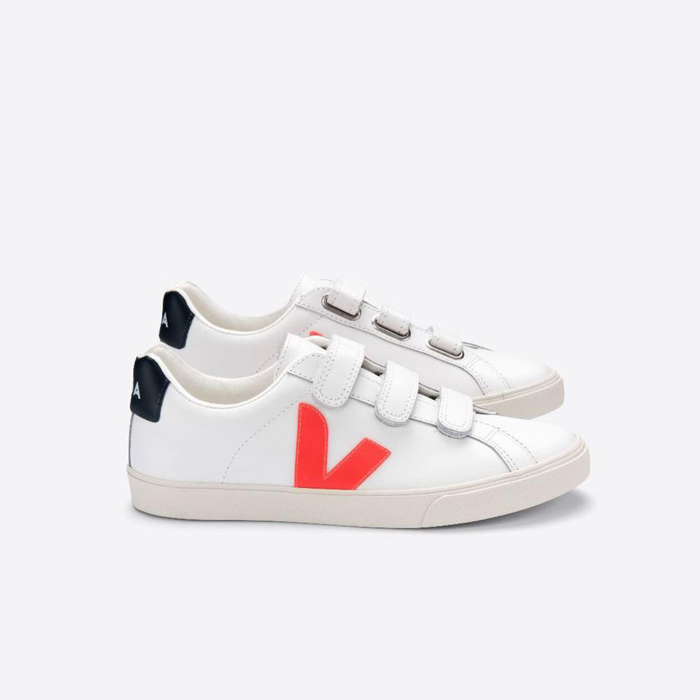 Veja Israel Womens Buy 3 Lock Leather Sneakers White Orange Fluo